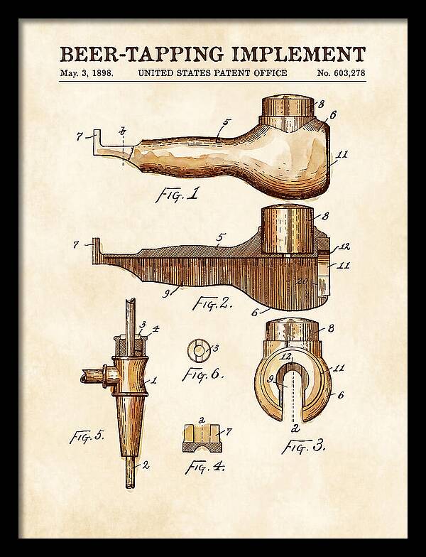 Beer Tapping Implement Watercolor Patent Us603278a