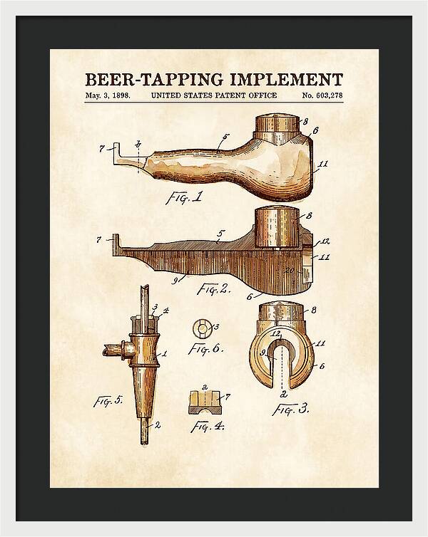 Beer Tapping Implement Watercolor Patent Us603278a