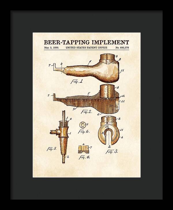 Beer Tapping Implement Watercolor Patent Us603278a