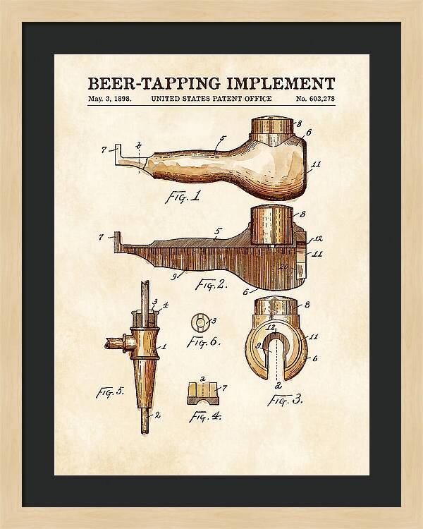 Beer Tapping Implement Watercolor Patent Us603278a
