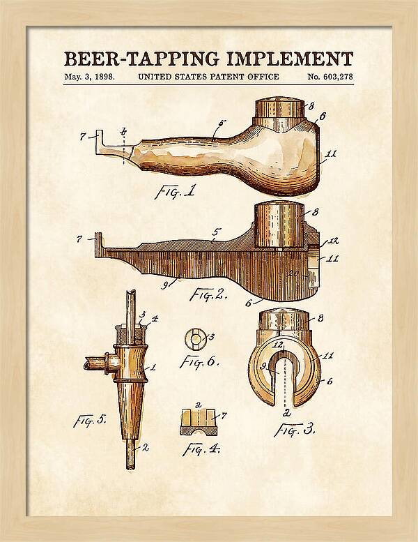 Beer Tapping Implement Watercolor Patent Us603278a