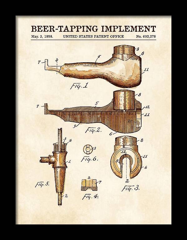 Beer Tapping Implement Watercolor Patent Us603278a
