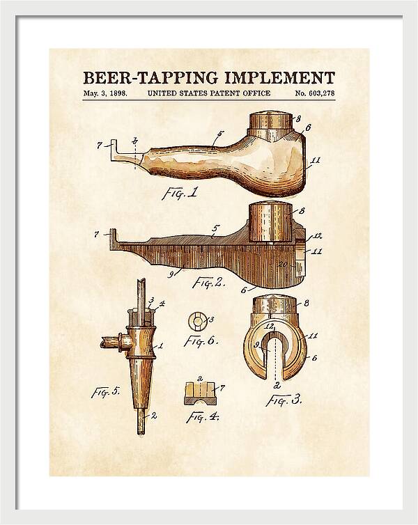 Beer Tapping Implement Watercolor Patent Us603278a