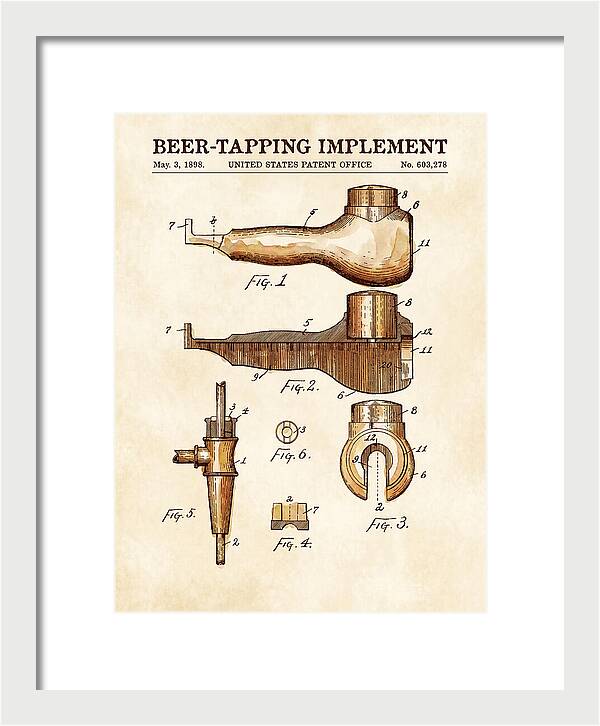 Beer Tapping Implement Watercolor Patent Us603278a