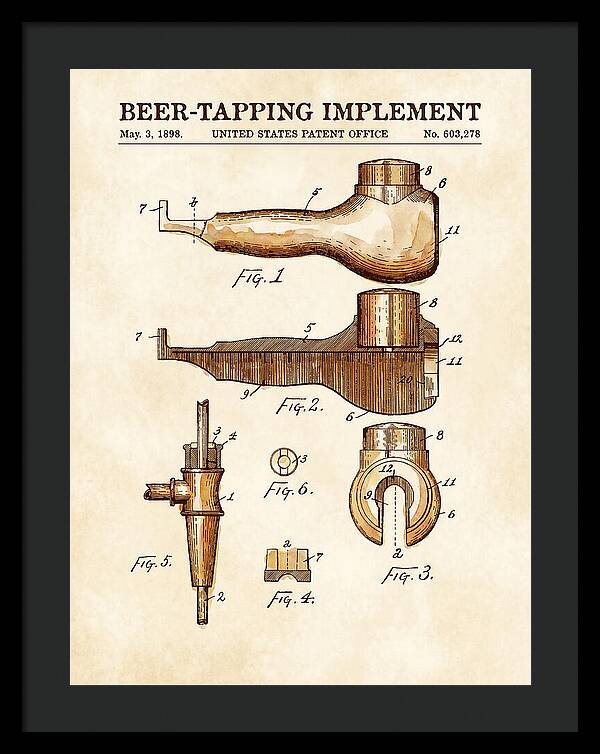 Beer Tapping Implement Watercolor Patent Us603278a