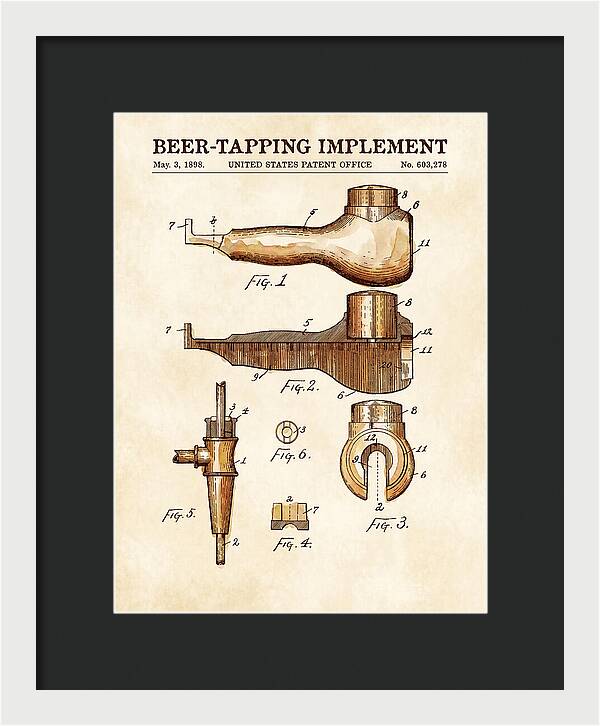Beer Tapping Implement Watercolor Patent Us603278a