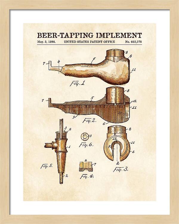 Beer Tapping Implement Watercolor Patent Us603278a