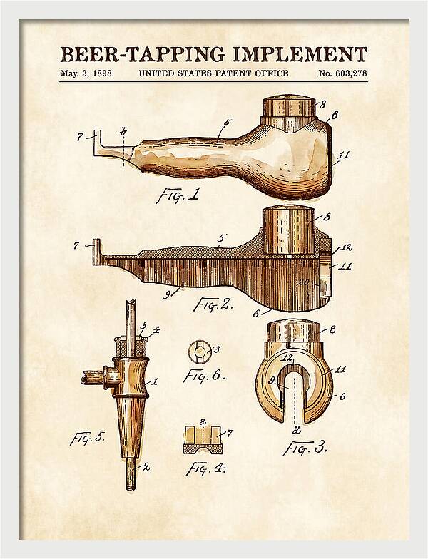 Beer Tapping Implement Watercolor Patent Us603278a