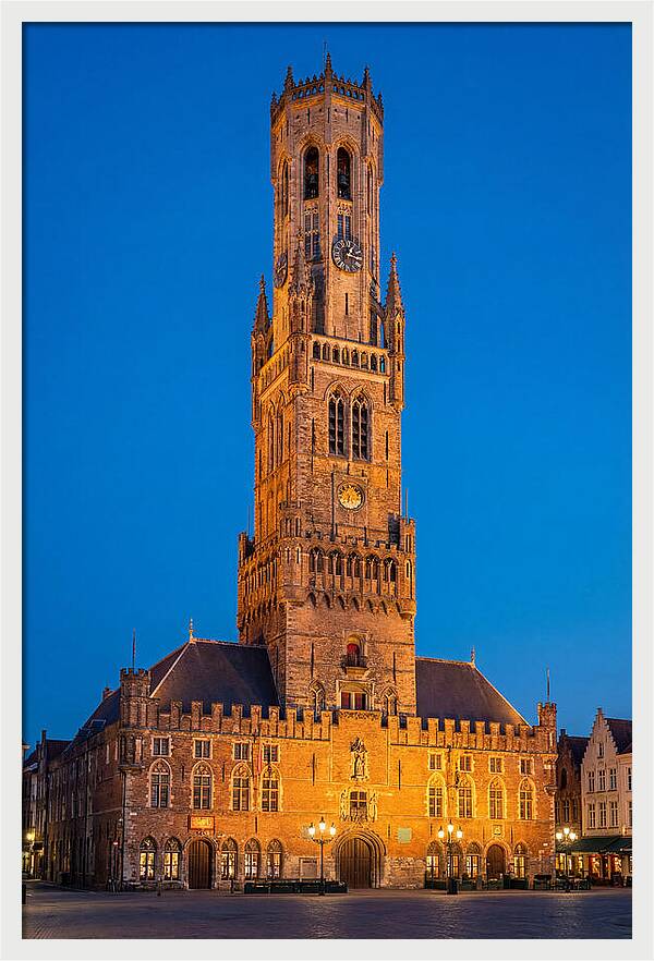 Belfry Tower Illuminated At Dusk