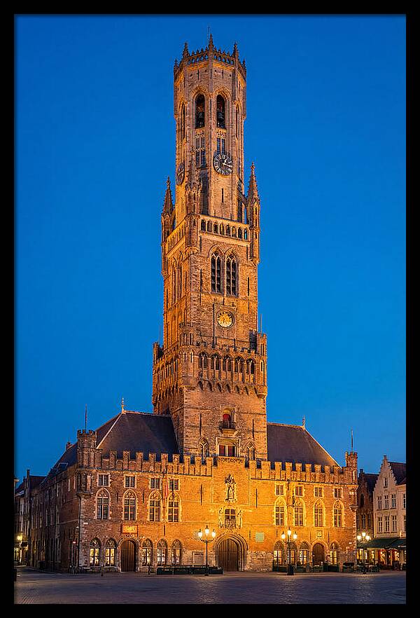 Belfry Tower Illuminated At Dusk