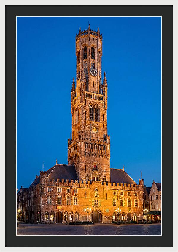Belfry Tower Illuminated At Dusk