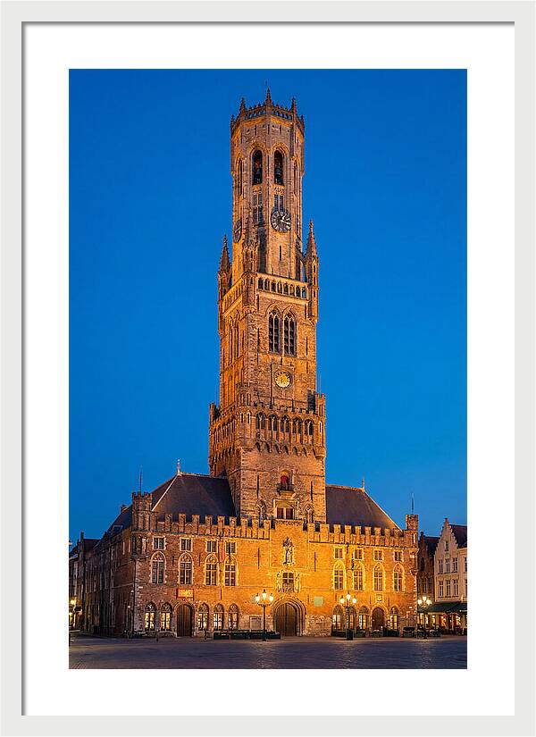 Belfry Tower Illuminated At Dusk