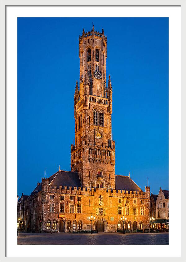 Belfry Tower Illuminated At Dusk