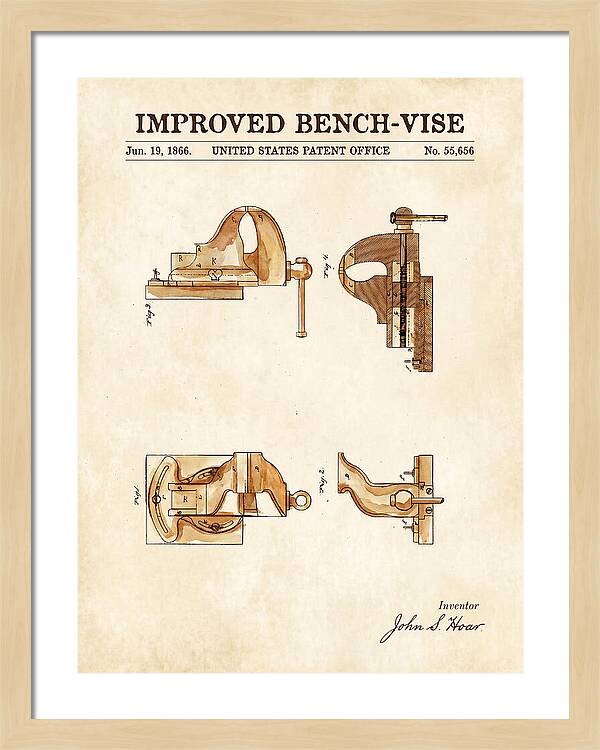 Bench Vise Watercolor Patent Us55656a