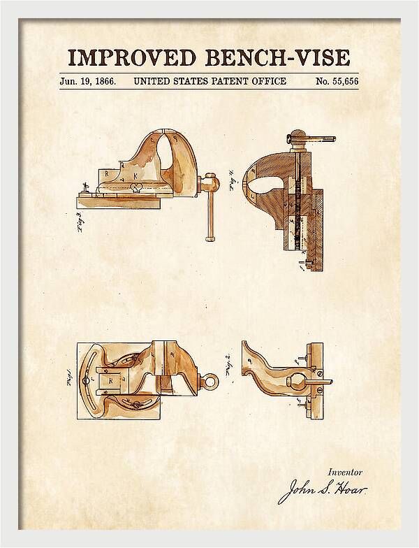 Bench Vise Watercolor Patent Us55656a