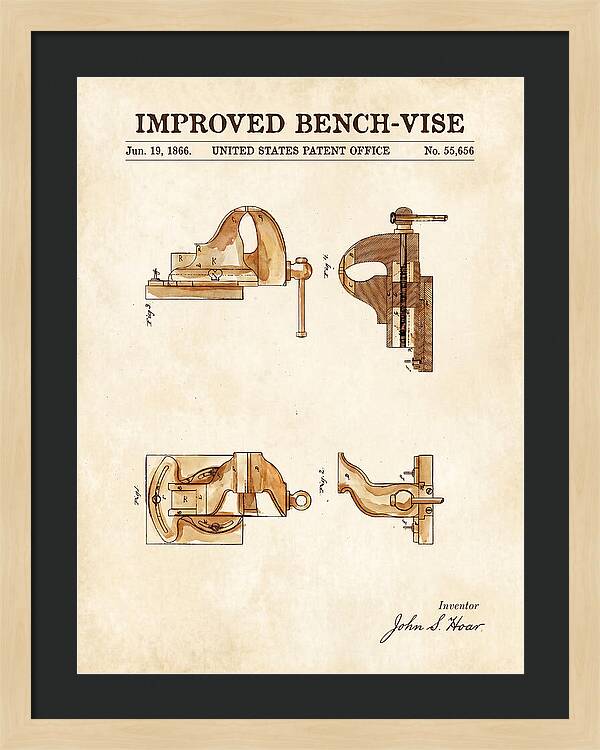Bench Vise Watercolor Patent Us55656a