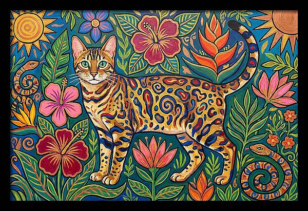 Bengal Cat Among Vibrant Flora