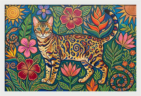 Bengal Cat Among Vibrant Flora