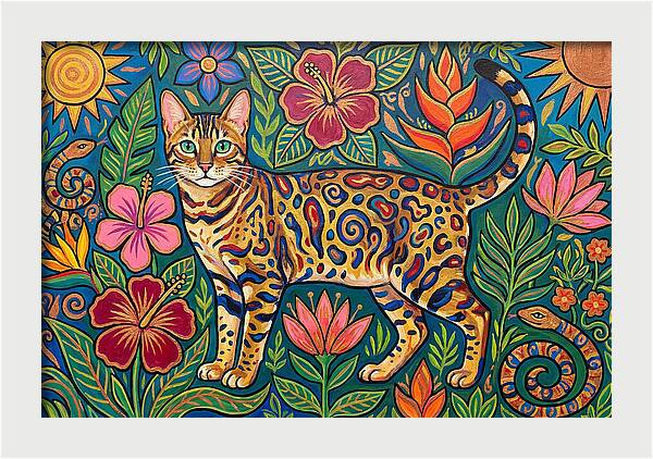 Bengal Cat Among Vibrant Flora