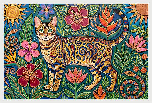 Bengal Cat Among Vibrant Flora