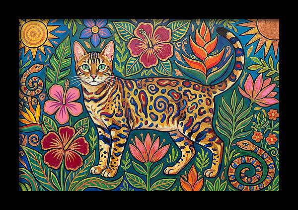 Bengal Cat Among Vibrant Flora