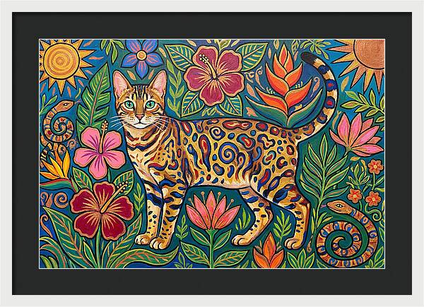 Bengal Cat Among Vibrant Flora