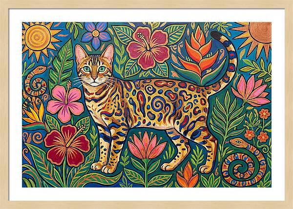 Bengal Cat Among Vibrant Flora