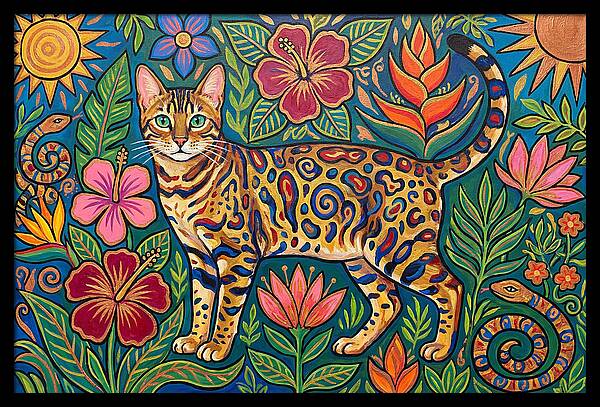 Bengal Cat Among Vibrant Flora