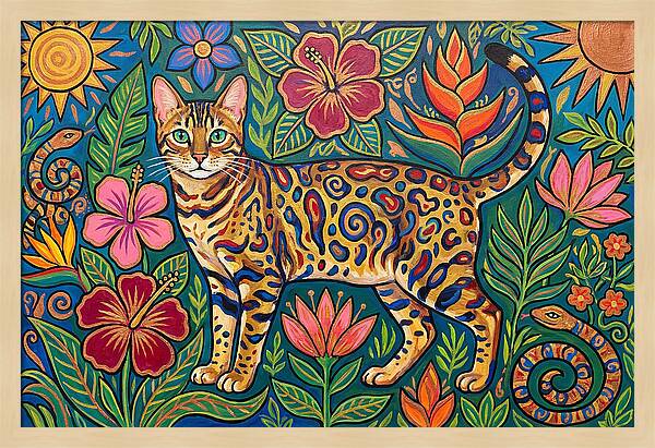 Bengal Cat Among Vibrant Flora