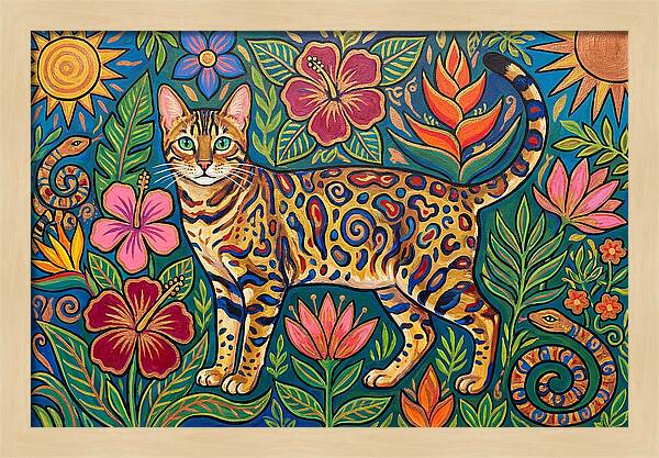 Bengal Cat Among Vibrant Flora