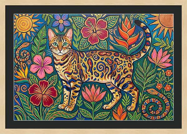 Bengal Cat Among Vibrant Flora