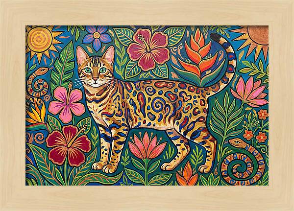 Bengal Cat Among Vibrant Flora