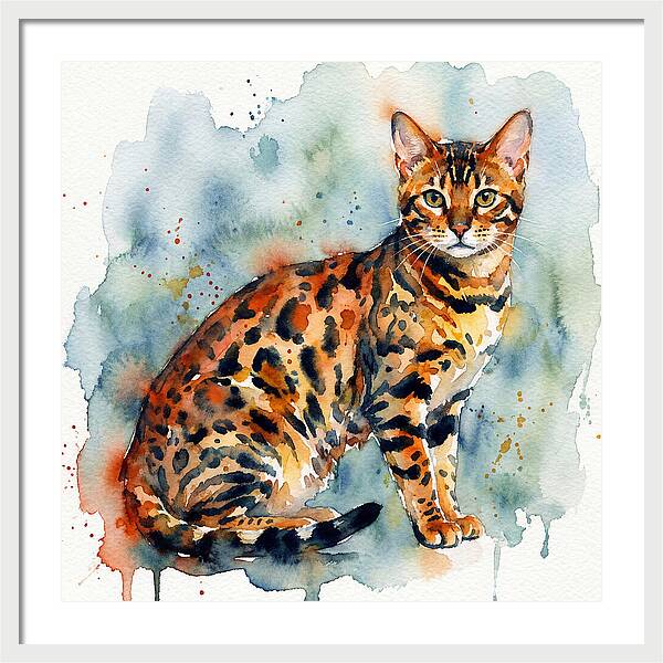 Bengal Cat Watercolor Portrait