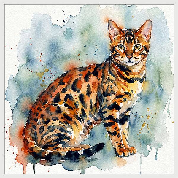 Bengal Cat Watercolor Portrait