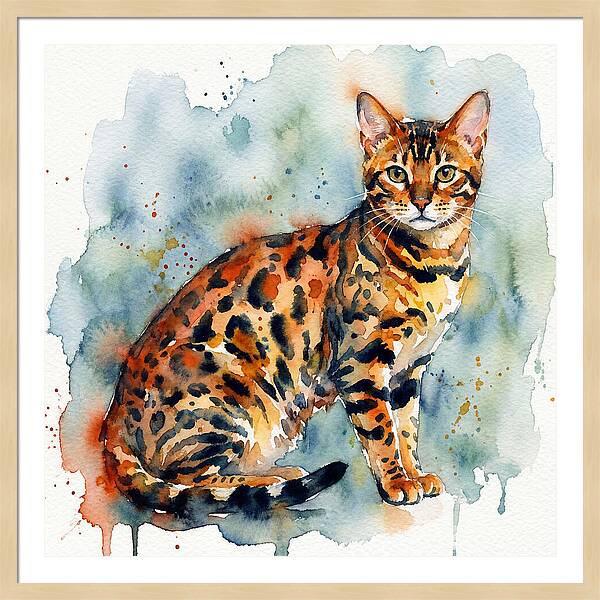 Bengal Cat Watercolor Portrait