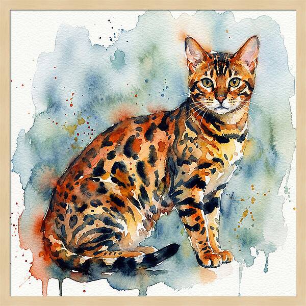 Bengal Cat Watercolor Portrait