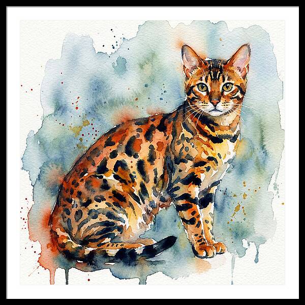 Bengal Cat Watercolor Portrait