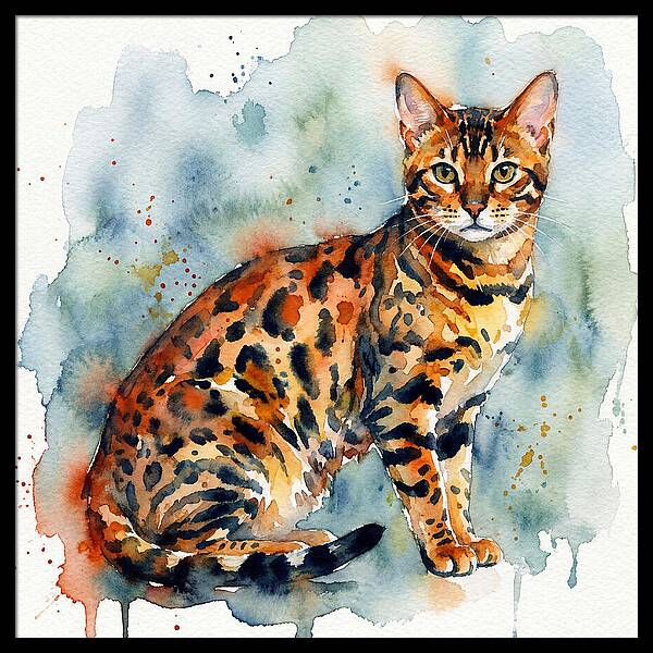 Bengal Cat Watercolor Portrait