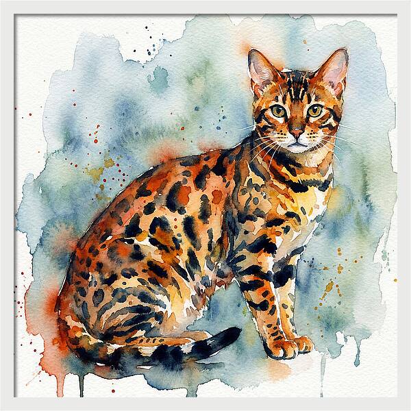 Bengal Cat Watercolor Portrait