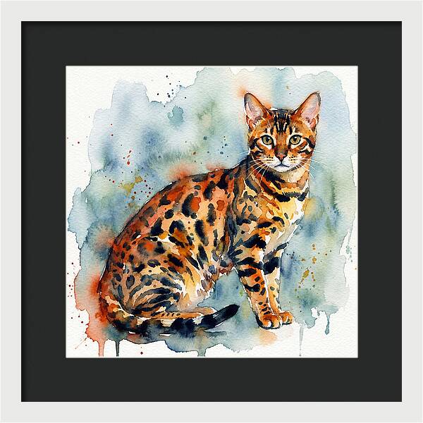 Bengal Cat Watercolor Portrait