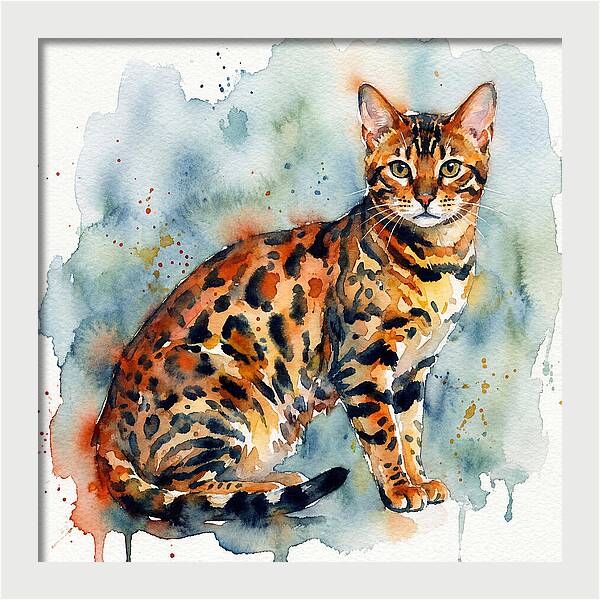 Bengal Cat Watercolor Portrait