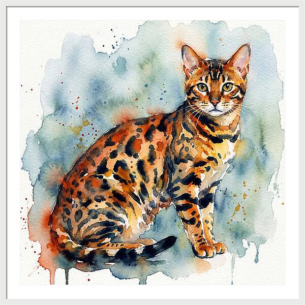 Bengal Cat Watercolor Portrait