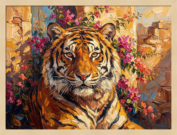 Bengal Tiger Among Bougainvillea