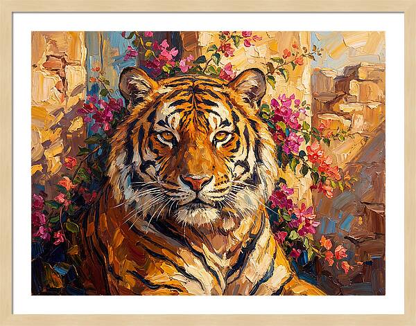Bengal Tiger Among Bougainvillea