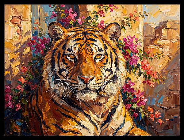 Bengal Tiger Among Bougainvillea