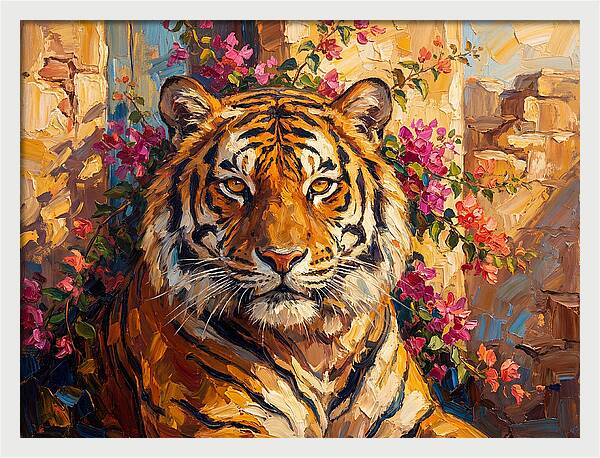 Bengal Tiger Among Bougainvillea