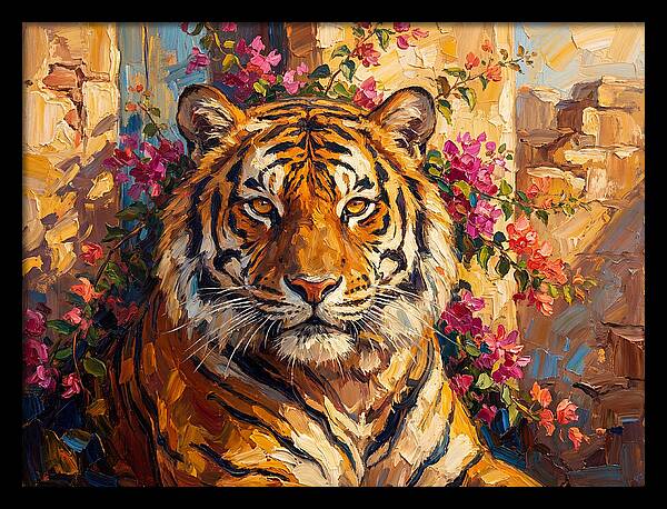 Bengal Tiger Among Bougainvillea