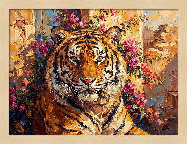 Bengal Tiger Among Bougainvillea