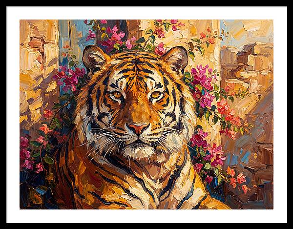 Bengal Tiger Among Bougainvillea