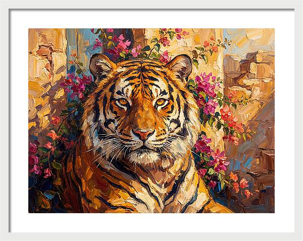 Bengal Tiger Among Bougainvillea